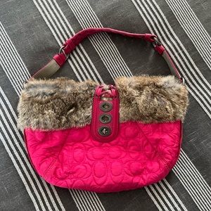 Vintage Coach Fur Lined Hobo in Pink